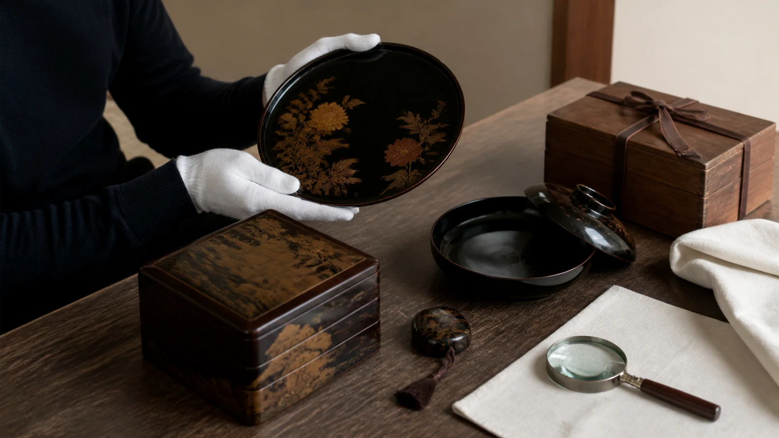 骨董漆器を売る前に知っておきたいこと 相場・価値の見極め方の題材を表すAI生成参考写真