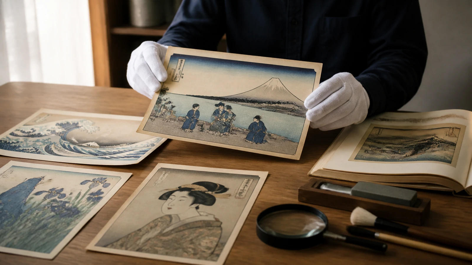 浮世絵・木版画を売る前に知っておきたい査定ポイントの題材を表すAI生成参考写真