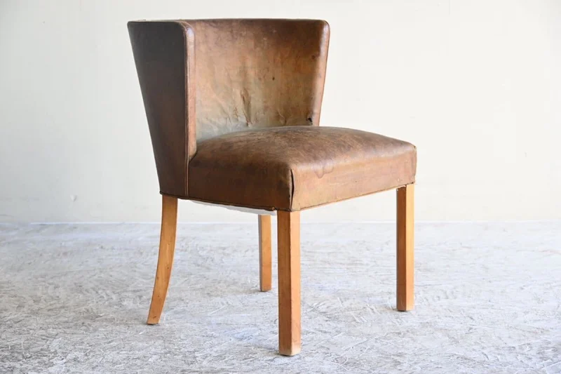アンティーク レザーチェア アール・デコ 本革 木脚 ダイニング サロン 書斎