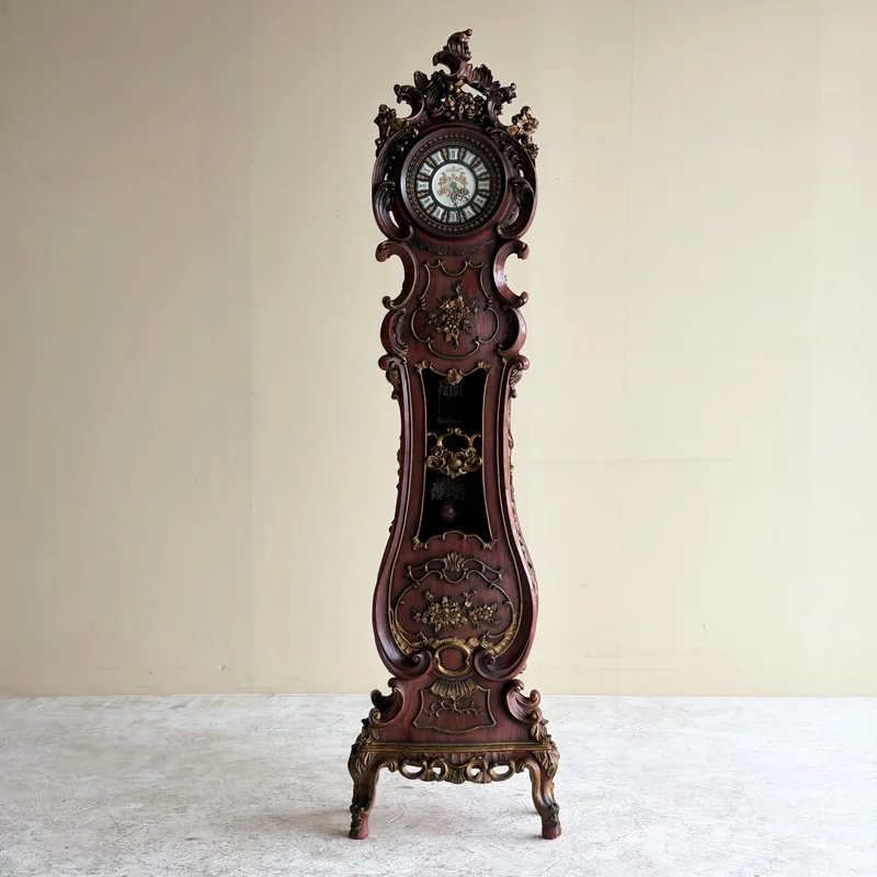 LISHENG 大型フロアクロック／濃赤塗と金彩装飾
