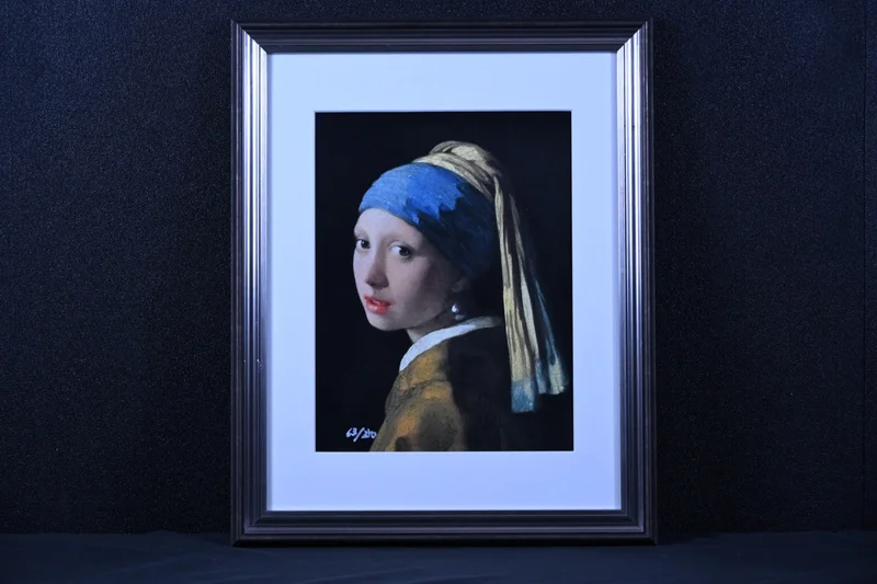 黄色いターバンの少女 油彩 肖像画 額装 インテリアアート 人物画