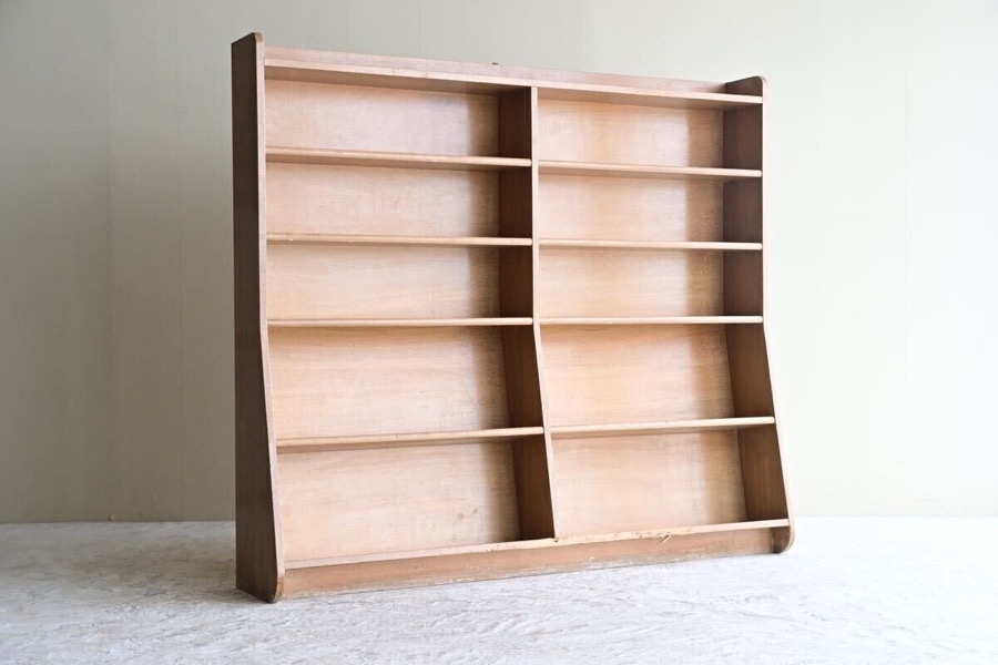 無垢楢材 大型ブックシェルフ ／ 2列5段 オープン W180×H160cm 学校什器