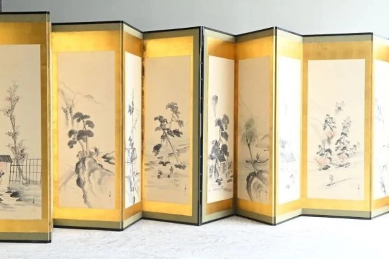 赤松雲嶺 六曲一双屏風 紙本彩色 山水人物図 大正昭和 京都画壇 日本画