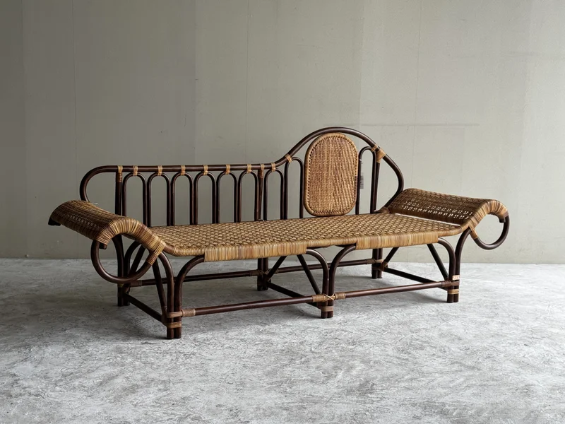 橋之口幹夫 籐製カウチソファ｜橋之口籐工芸工房 手作りラタン家具 長さ200cm