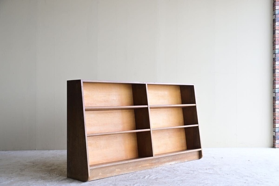 昭和 学校什器 木製 横型本棚 ／ 2列3段 オープンシェルフ W182cm