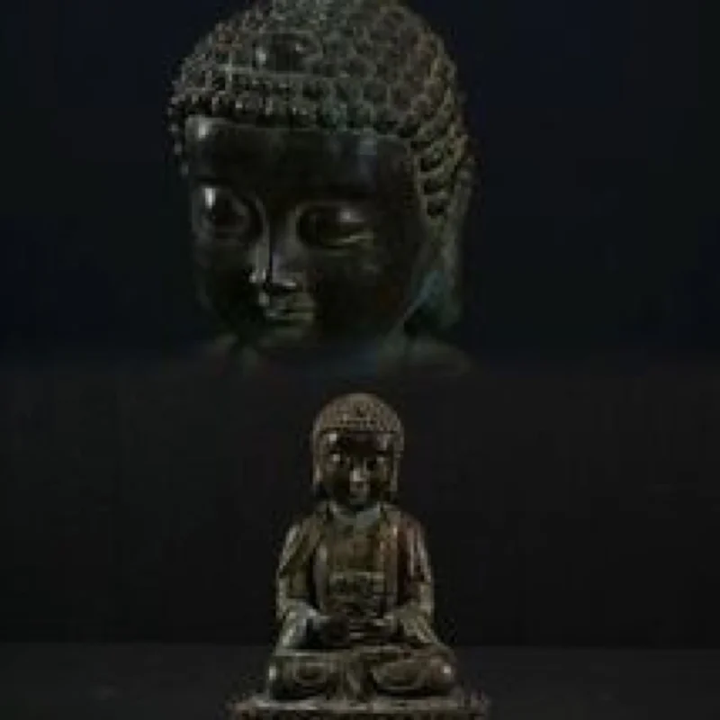 中国仏教美術 銅製仏像 卍紋 ／ 古美術坐像